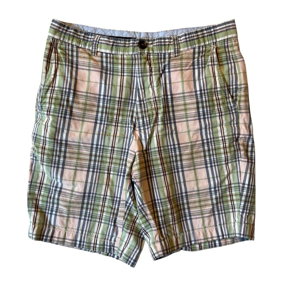 Brooks Brothers Chino shorts 33 Pastel plaid pink green Mens Golf Cotton